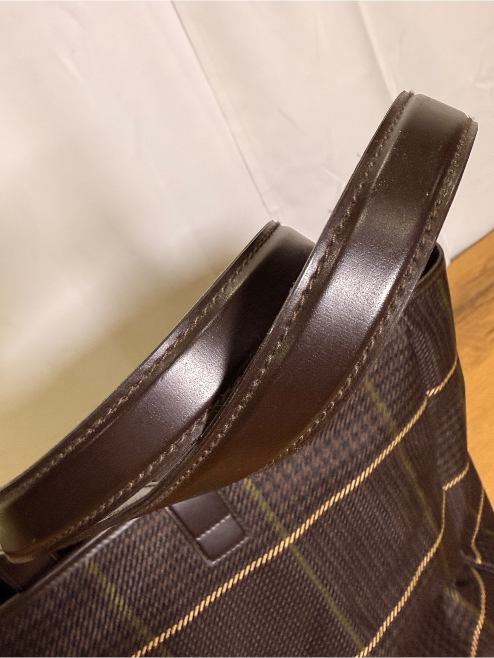 Lauren Ralph Lauren Plaid Tote Bag Brown, beige, Green Windowpane Shoulder Purse - Picture 8 of 16